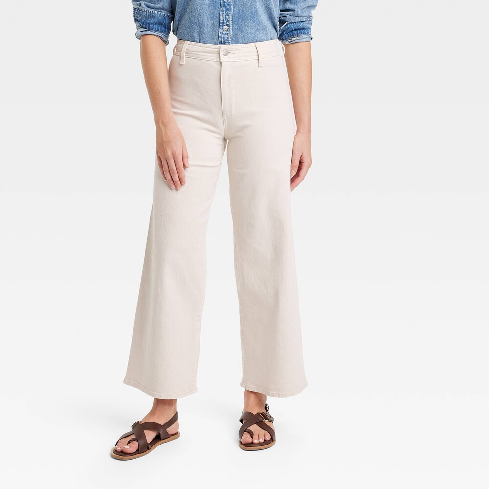 High-Rise Sailor Wide Leg Ankle Jeans - Beige 8